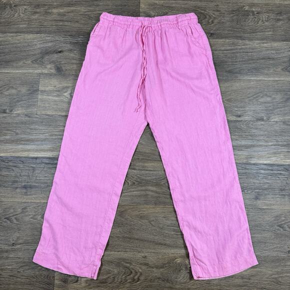 Charter Club Luxury Linen Pants M Pink Wide Leg Elastic Drawstring Waist - Picture 1 of 13